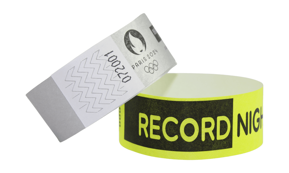 Pulseiras de Tyvek de 25 mm com impressão em preto